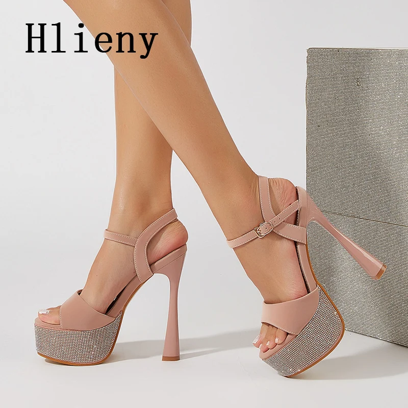 Hlieny New Design Crystal Rhinestone Platform High Heels Women Sandals Fashion Peep Toe Buckle Strap Pumps Party Dress Shoes