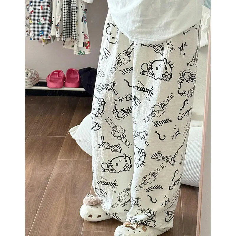 

Sanrio gril Hello Kitty Брюки из хлопка в стиле каваи Студенческие широкие брюки с героями мультфильмов повседневные брюки для сна одежда для отдыха Домашняя одежда новый стиль