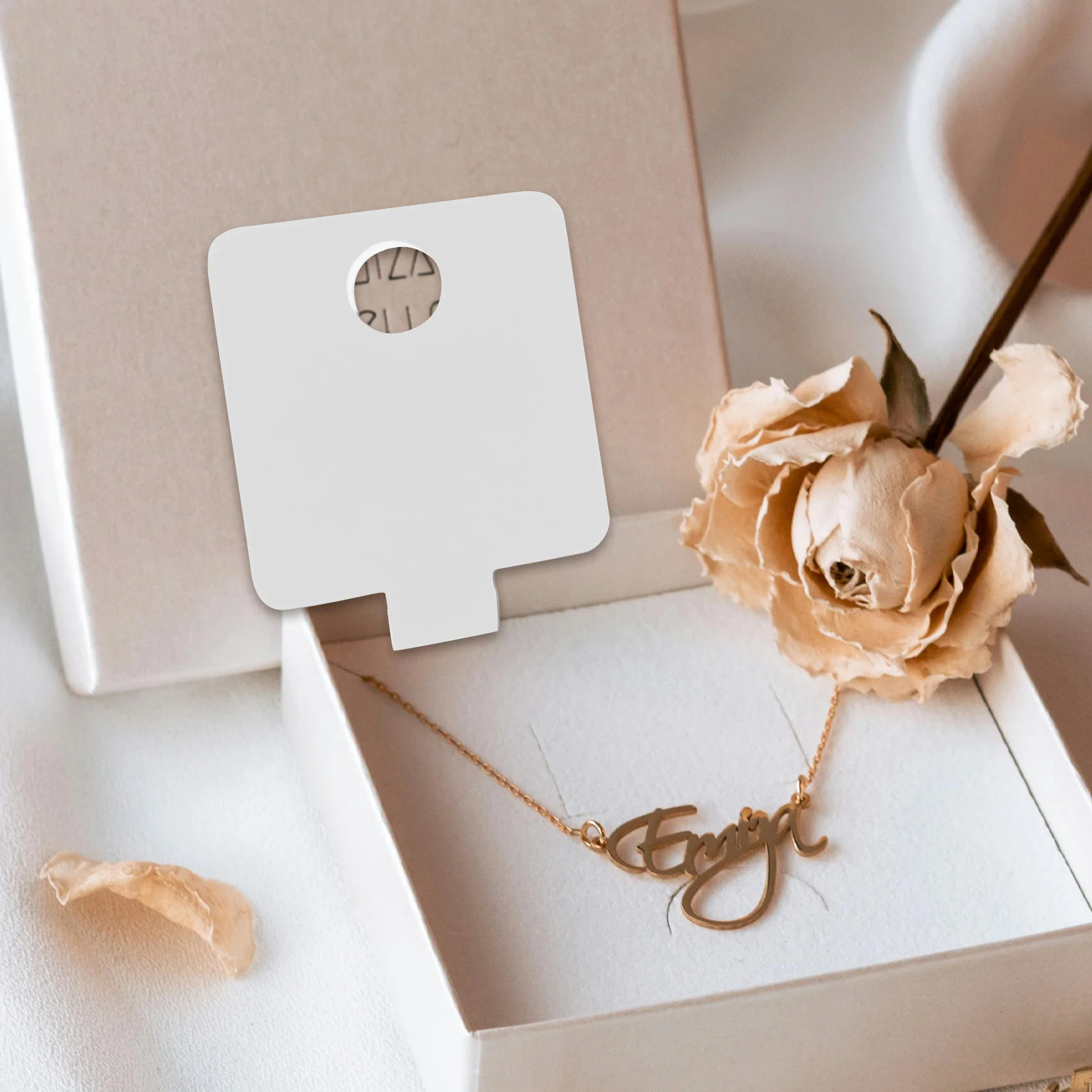 

50Pcs White Self Adhesive Jewelry Display Cards Foldable Bracelet Necklace Earring Holder Tag for Retail Packaging Hair Tie