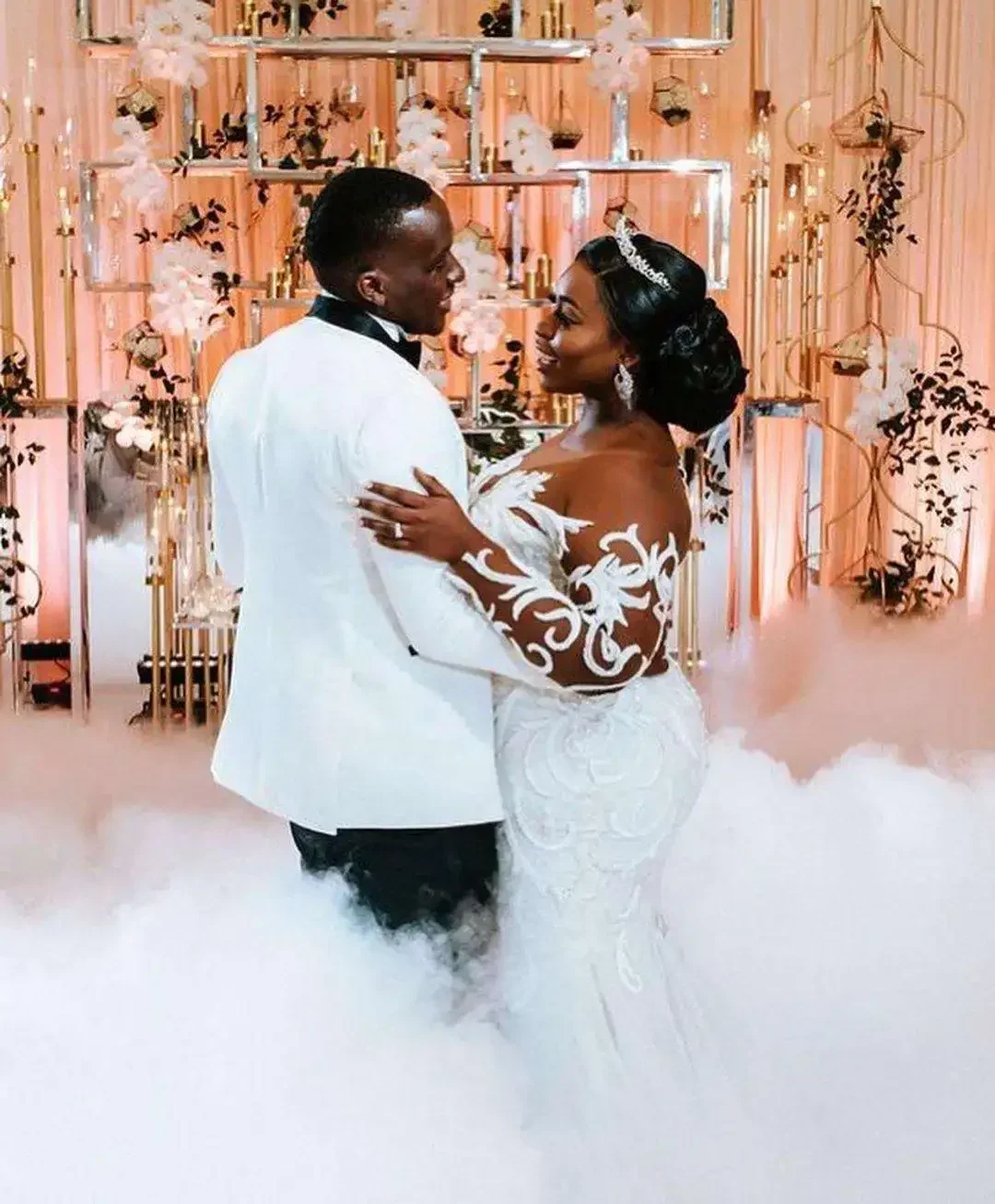 Customized South African Black Women Plus Size Wedding Dresses Sheer Neck Lace Illusion Long Sleeves Bride Gowns Mermaid