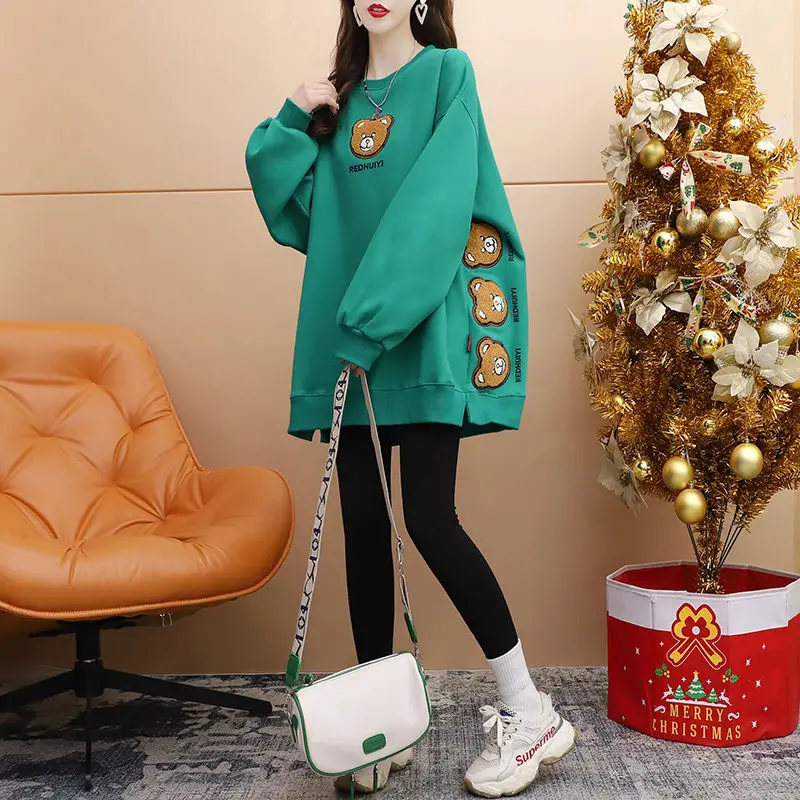 Fashion O-Neck Loose Embroidery Cartoon Sweatshirts Female Clothing 2023 Autumn Winter Oversized Korean Tops Casual Sweatshirts