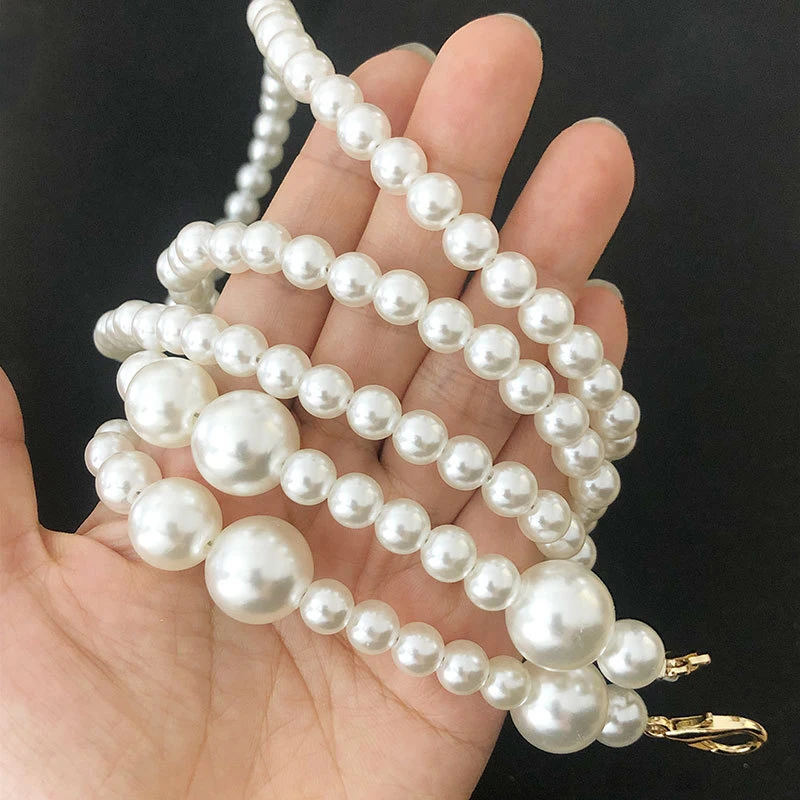 1 Pcs Pearl Purse Strap Metal Short Handle Replacement Bag Chain Strap Pearl Handbag Chain For Purse Bag DIY Accessories