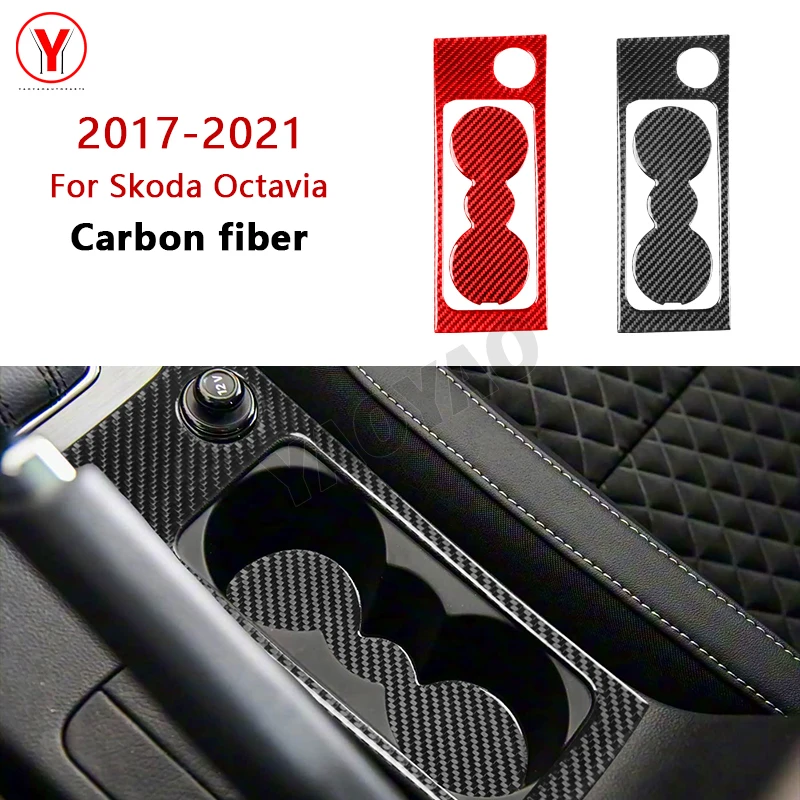 

For Skoda Octavia 2017-2021 Carbon Fiber Car Accessories Center Console Cup Holder Pad Interior Modified Sticker Cover Trim