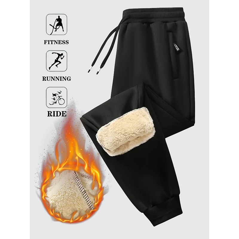 Men's Lined Thick Jogging Pants Winter Training And Fitness Pants Warm Casual Pants Worn Outdoors In Cold Weather