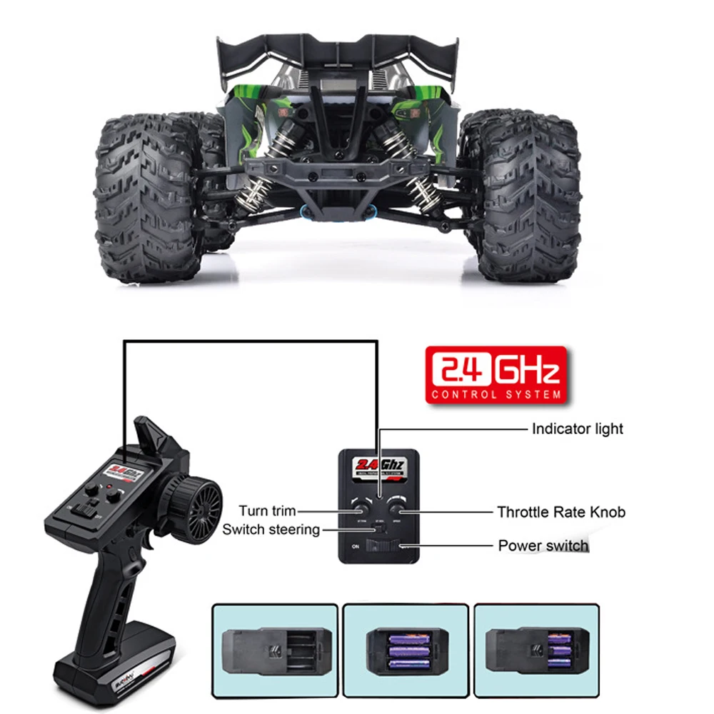 Grande carro de controle remoto para adultos e crianças, escala 1:16, 50km, h carros de alta velocidade RC, 4WD off-road Monster Truck, 2.4G