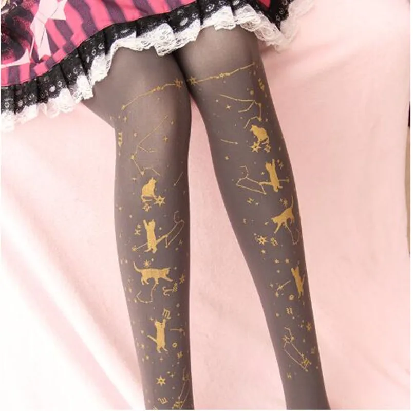 Japanese sweet lolita tights hot stamping printing gothic lolita pantyhose kawaii girl loli cos