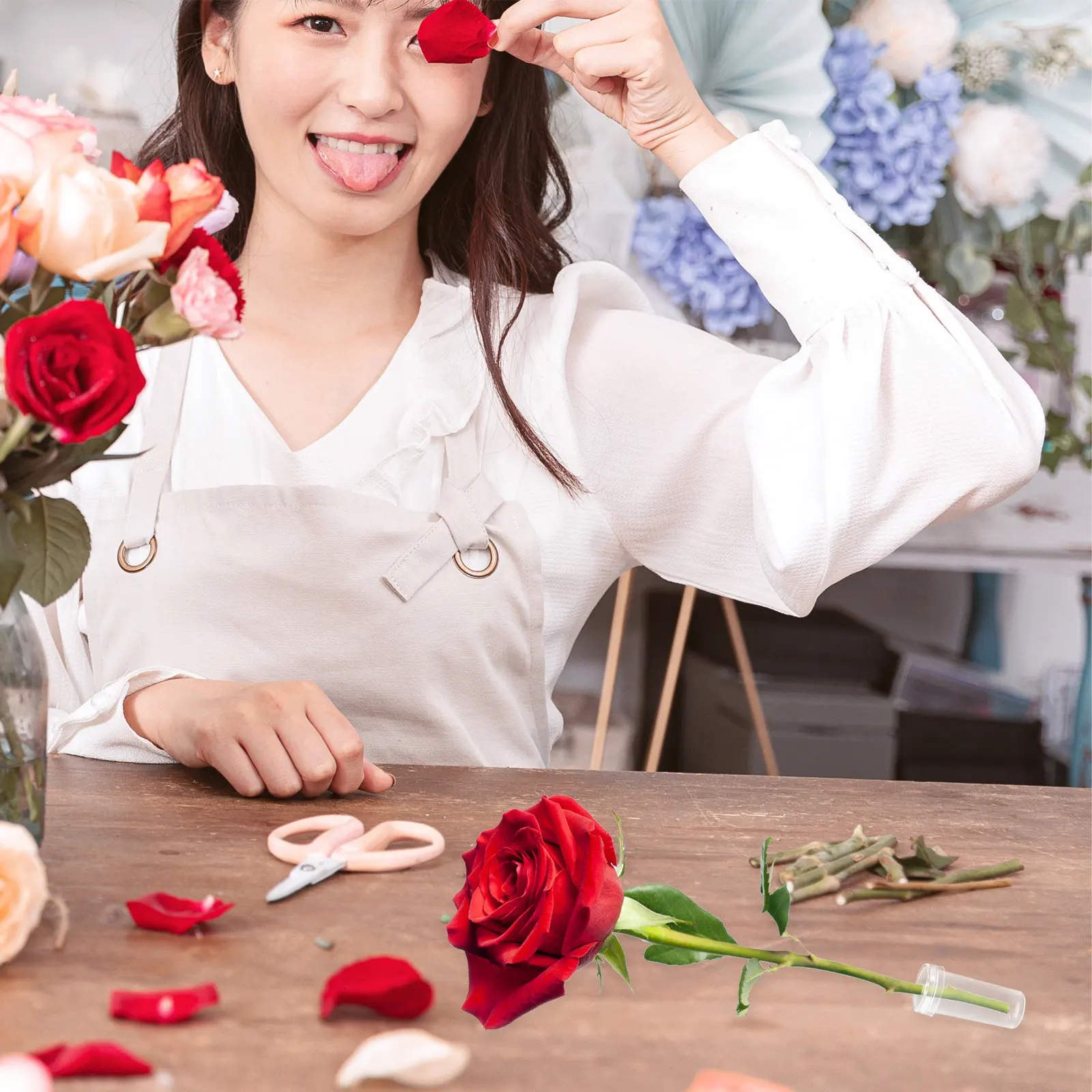 200 Tubos Florales de Plástico Reutilizables para Ramos, Tubos Transparentes de 1.6 Pulgadas a Prueba de Fugas con Tapas para Flores Frescas