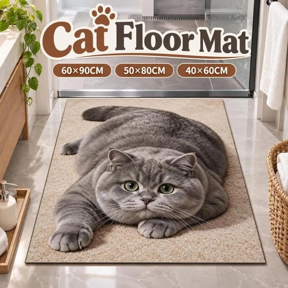 Diatomaceous Earth 3D Cat Floor Mat Realistic Non-slip Bathroom Carpet 40×60CM 50×80CM 60×90CM Water-absorbing Bedroom Door Rug