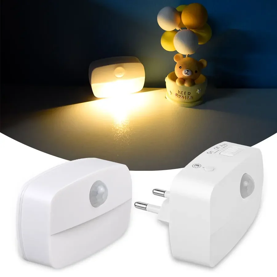 

LED Night Light With PIR Motion Sensor Light Wall Plug in Night Lamp Bedroom Decor Socket Lamps For Closet Aisle Hallway Pathway