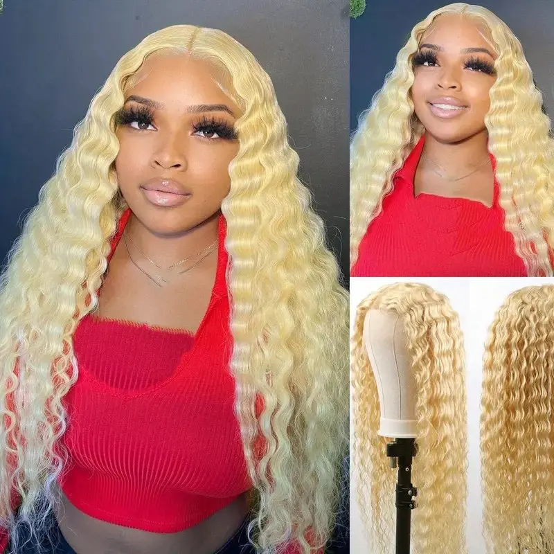 Rosabeauty 13x4 613 Honey Blonde Water Curly HD Transparent Lace Frontal Wig Brazilian Remy Color Loose Deep Wave Front Human