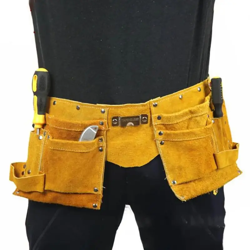 Sac à outils en croûte de cuir de vache Durable, poches à la taille, électricien outil oganiseur, sac à outils, taille réglable pour hommes et femmes
