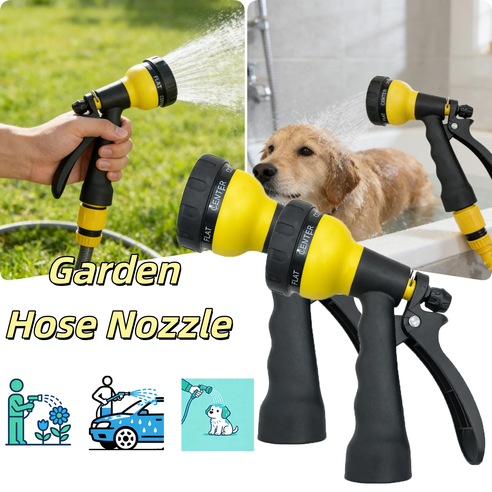 

Набор из 2 пластиковых ручных распылителей для садового шланга с 7 режимами, инструмент для полива растений, газонов и мойки автомобилей под высоким давлением