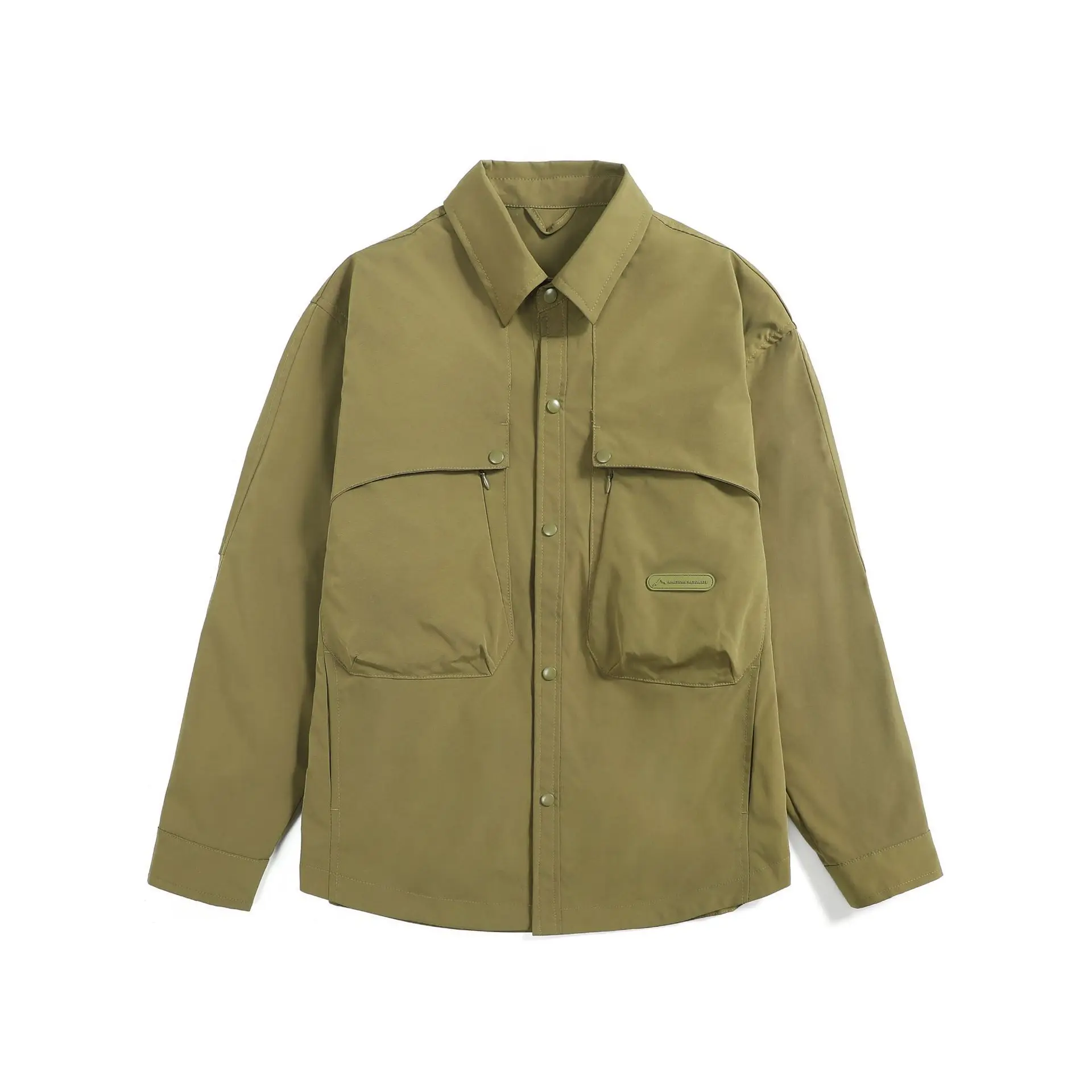 

Мужская функциональная рабочая рубашка-куртка, модная универсальная однотонная рубашка-карго с отложным воротником и длинными рукавами на пуговицах