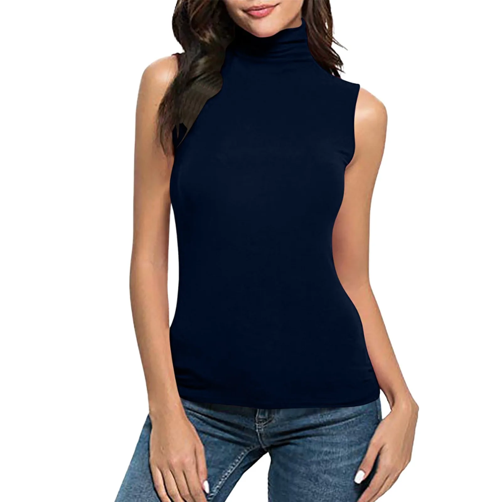 Women's Solid Color Pullover Sleeveless High Neck Casual Slim Fit Vest Elegant Solid Slim Fit Fashion Women's Tank Trendy Vest