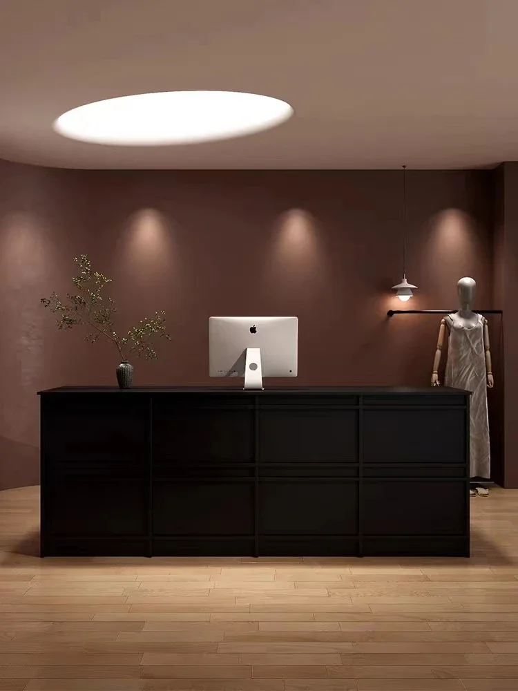 

-Costume store cash register minimalist women's clothing store small counter commercial cream style fiberboard retro front desk