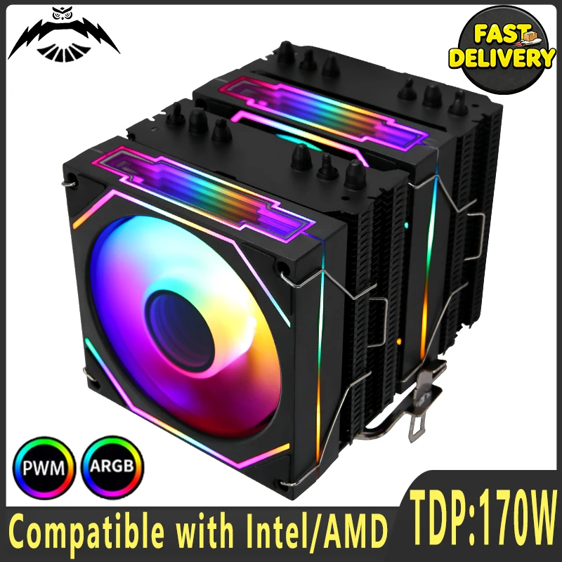 

Esports-Grade Twin Towers 6 Heat Pipe x99 Процессорный кулер 90 мм Черный/Белый Вентилятор ЦП со светодиодной подсветкой, используемый для LGA1200 115x 2011 x79 AM4 i5 i7