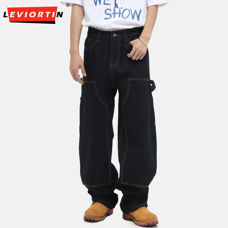 

Men's Four Seasons Fashion High Street Versatile Splicing Multi Pocket Woodcutting Casual Simple Solid Color Workwear Jeans