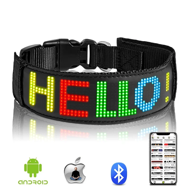 LED Dog Collar DIY ID LED Tag Nameplate Night Glowing Pet Collars Adjustable Safety Puppy Collar for Small Medium Large Dogs