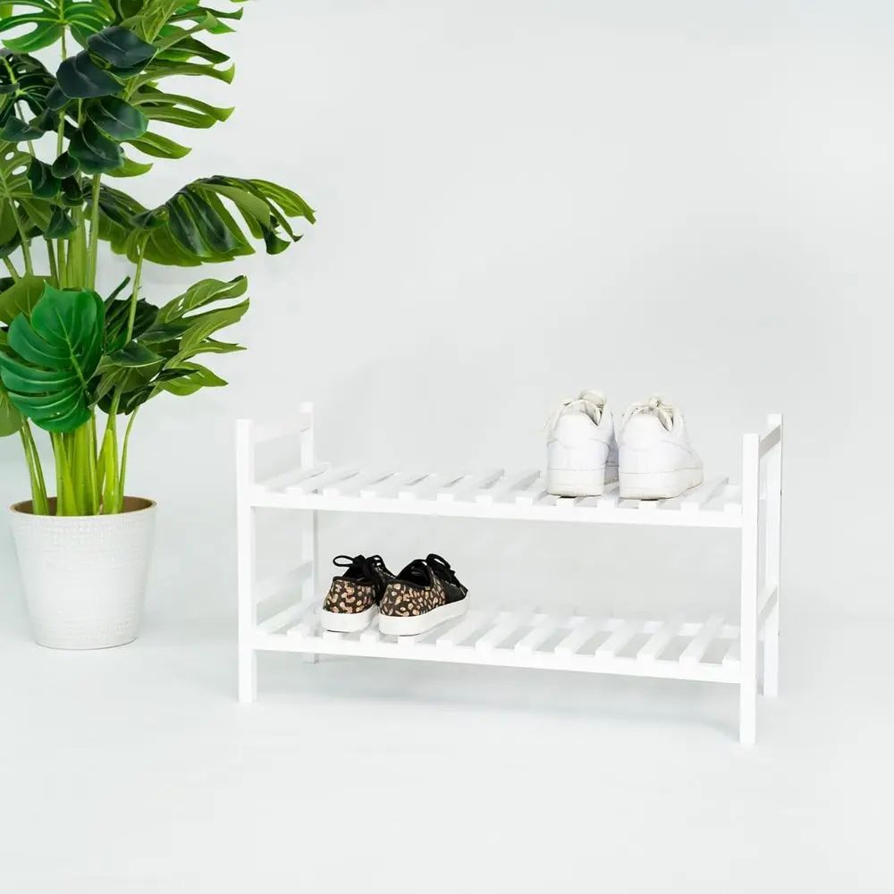 

Stackable Wooden Shoe Rack Organizer or Closet Storage, Entryway Shelves, Tiered Cabinet or Shoes, 6 Pair acity, White