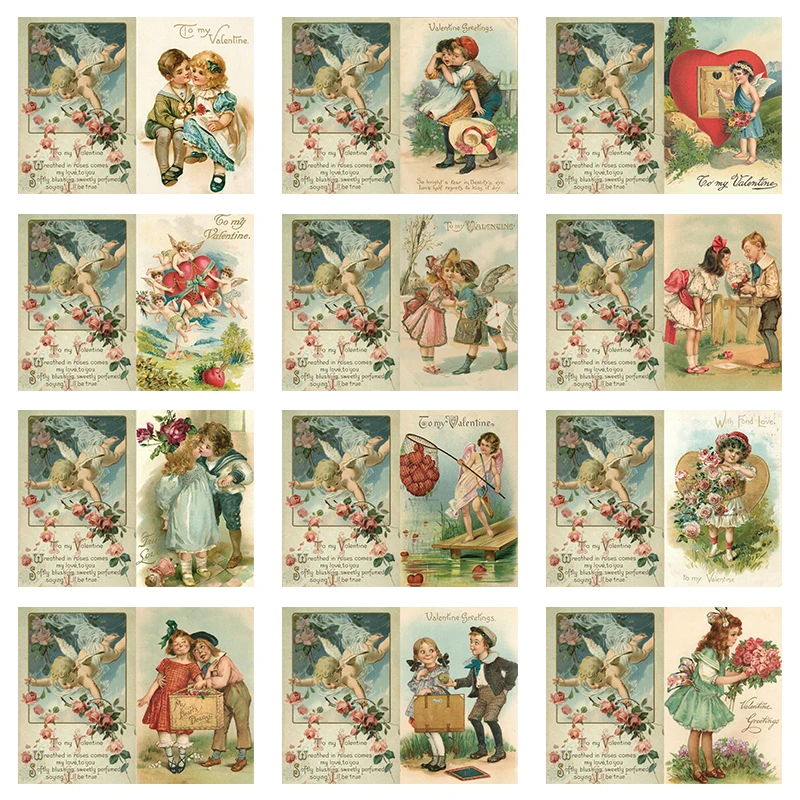 26pcs/1set Valentines Day Retro Postcards Greeting Card Set with Envelopes Wedding Party Decoration Valentine Gift Card Supplies