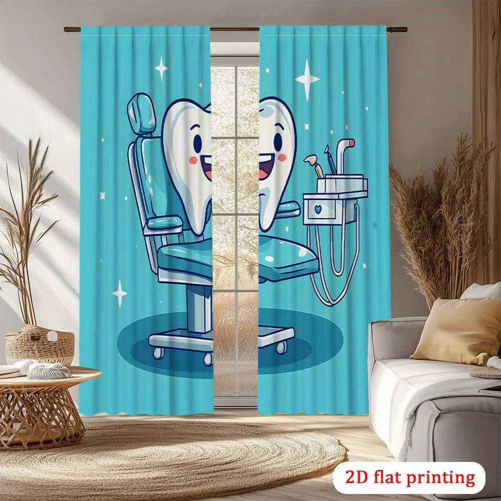Cartoon Tooth Dentist Chair Nursery Curtains Kids Room Decor Baby Shower Theme Cute Tooth Brush Curtain for Pediatrician Office