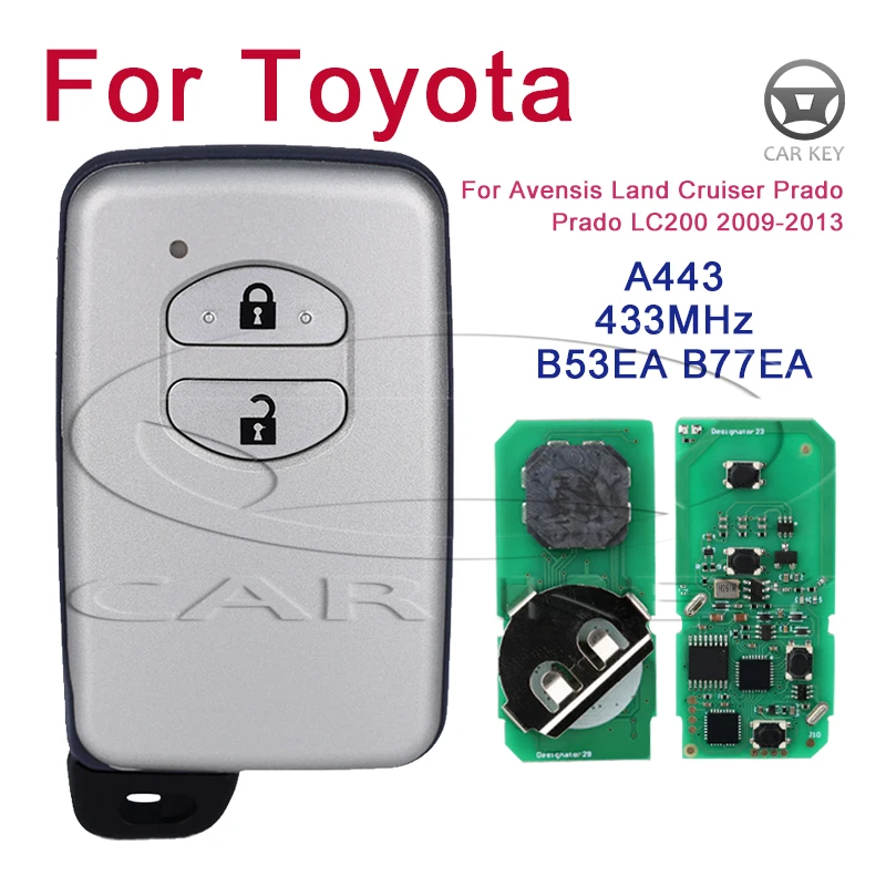 Car Key Fob 2 Buttons For Toyota Land Cruiser Prado LC200 2009-2013 B53EA B77EA ASK 433MHZ A433 Smart Remote Key Car Key Shell