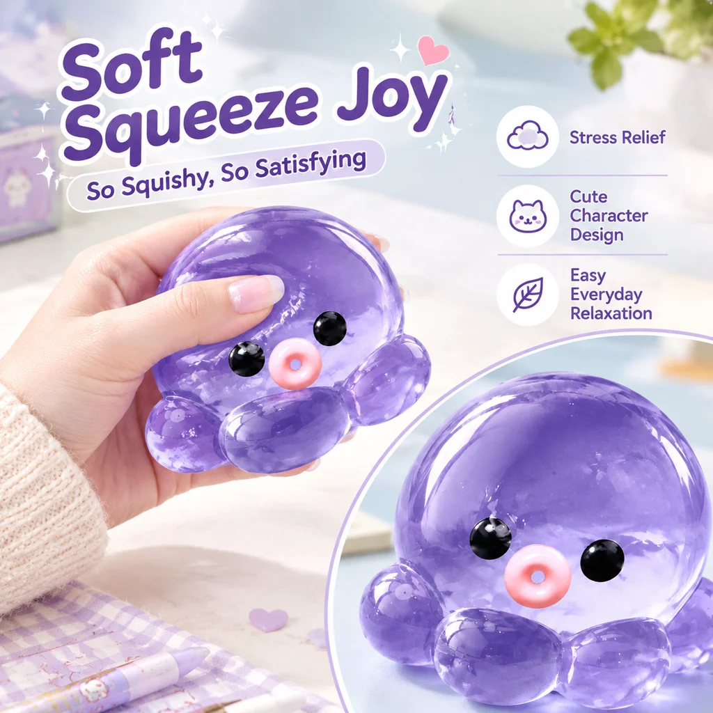 Squishy Fidget Toy Bubble Pop Octopus Popper Sensory Ball Anti Anxiety Stress Relief for Kids Adults ASMR Fun Party Gift