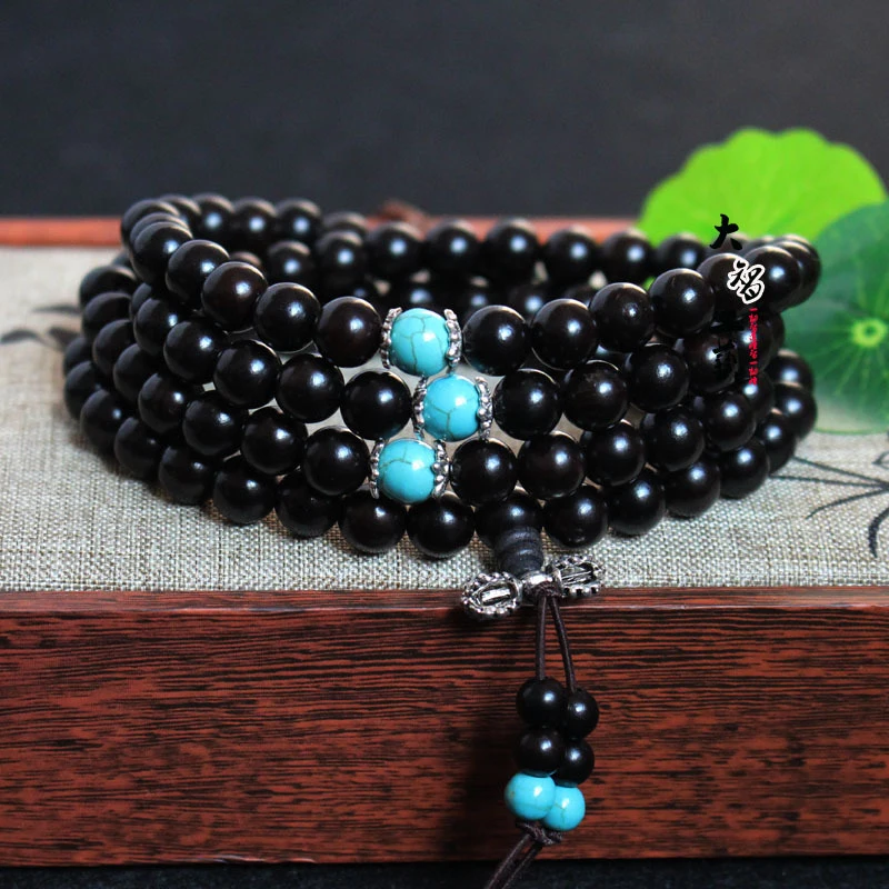 

Молитвенная четки из эбенового дерева на 108 бусин с разделительными бусинами, модные, подходят как мужчинам, так и женщинам, из фиолетового светло-сандалового дерева, буддийские.