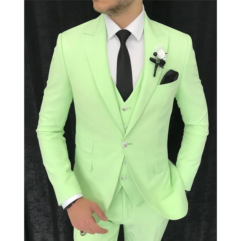 

Single Breasted 3 Pieces Men's Suit Jacket Pants Vest Wedding Groom Tuxedo Slim Fit High Quality Male Suits