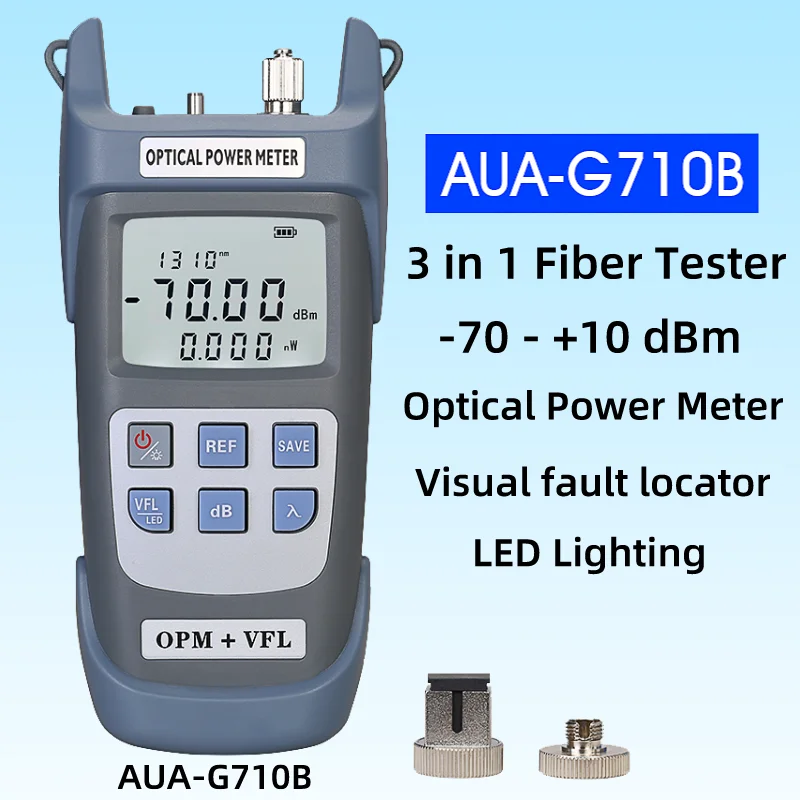 FTTH Grey AUA-G710B Fiber Optic Tester Optical Power Meter-70~+10dbm OPM with Visual Fault Locator(10-50mw VFL)and LED Lighting