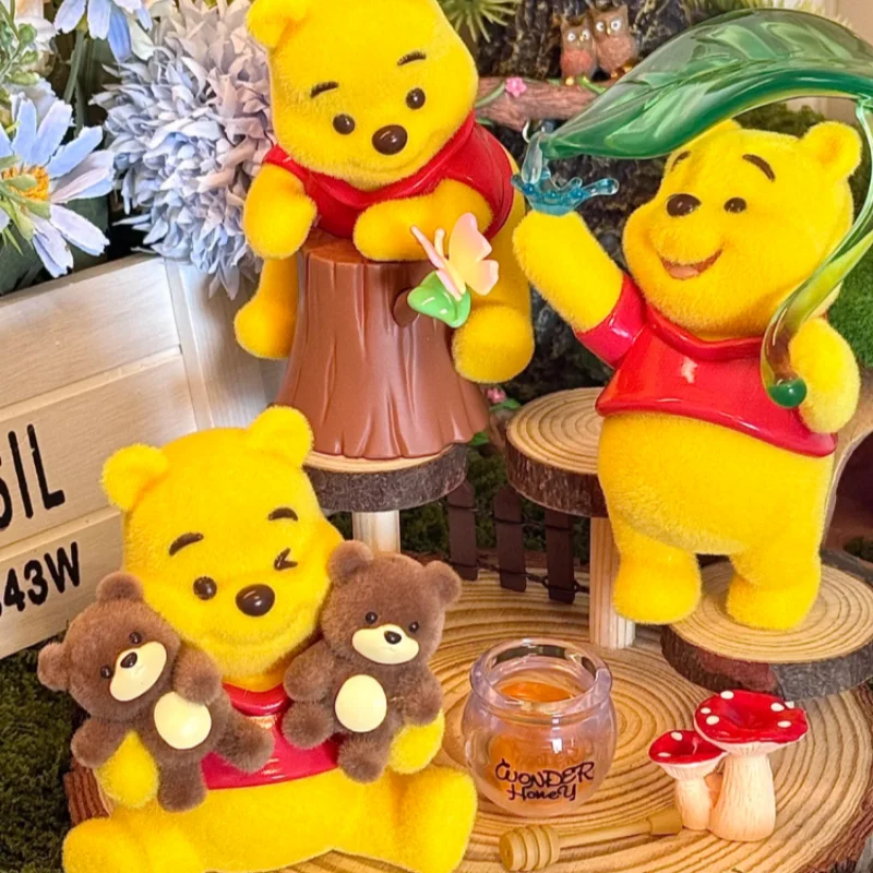

Original Disney Winnie The Pooh Happy Time Series Flocking Blind Box Desk Ornament Kawaii Winnie Model Toys Surprise Box Gift