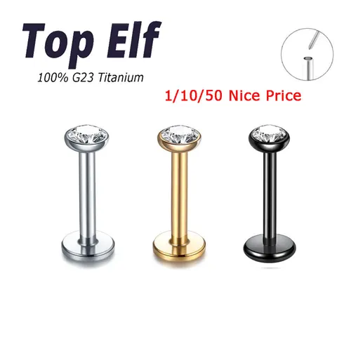 티타늄 푸시 인 스타일 립 라브렛 피어싱, 다채로운 CZ 크리스탈 이어 헬릭스 피어싱 쥬얼리, G23, ASTM F136, 16g, 18g, 20g, 1, 10, 50 개 