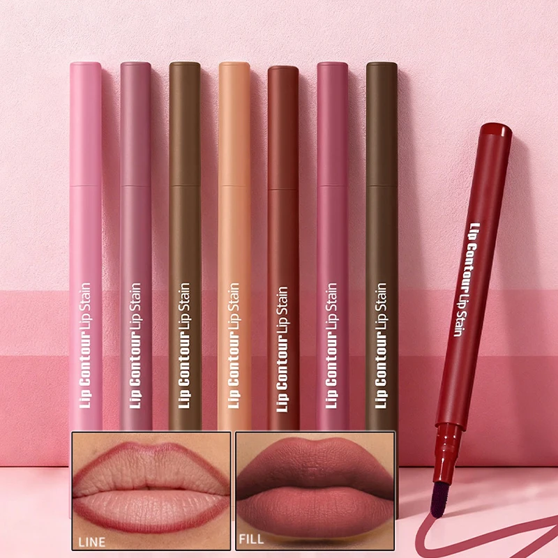 Matita per labbra 2 in 1 Impermeabile resistente alle sbavature Colore a lunga durata Matite per labbra per trucco a 8 colori Vendita calda di marca Nuovo trucco per labbra idratante