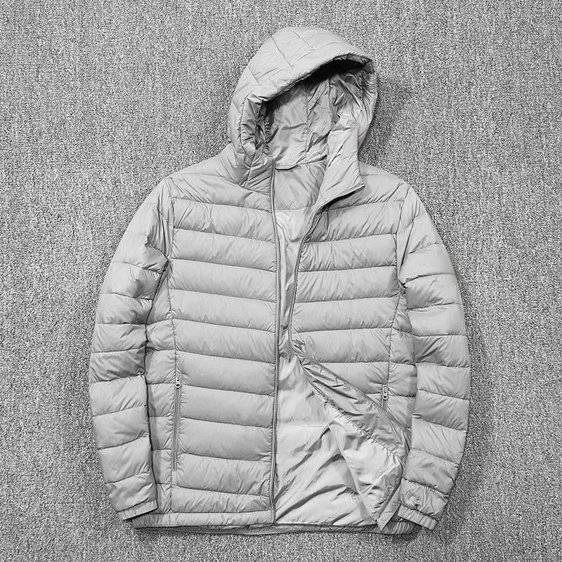 New Fluffy 90 down Cotton Jacket Men's Casual Collar Lightweight Warm Simple Zipper Hooded  Color Youth Fashion Outerwear