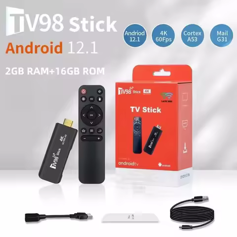 TV98 Ultra HD TV Stick Android 12.1 4K Smart TV Box 2.4G 5G WiFi H.265 Network Media Player Set Top Box