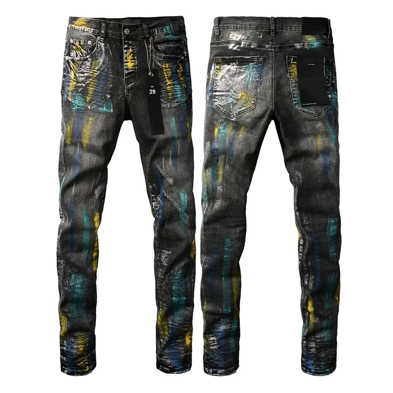 

High Street Personality Graffiti Printed Micro Elastic Jeans European American Designers Main Brand Slim Fit Pants