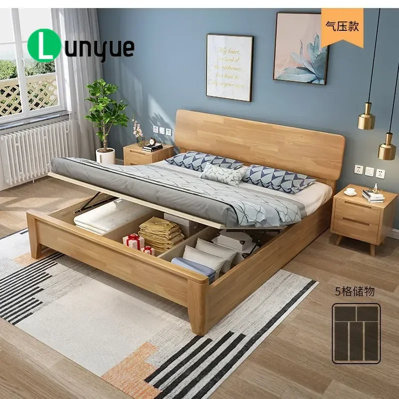 Nordic Solid Wood Bed Frame 1.8m 1.5m 1.2m Simple Master Bedroom Furniture For Household Rental B&B Wholesale Durable