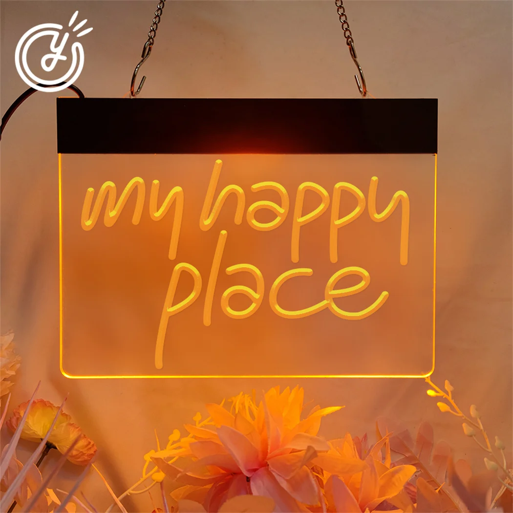 My Happy Place 3D Carving Neon Sign LED for Bedroom Light For Wall Decor Happy Light Wedding Decoration Birthday Party Girl neon