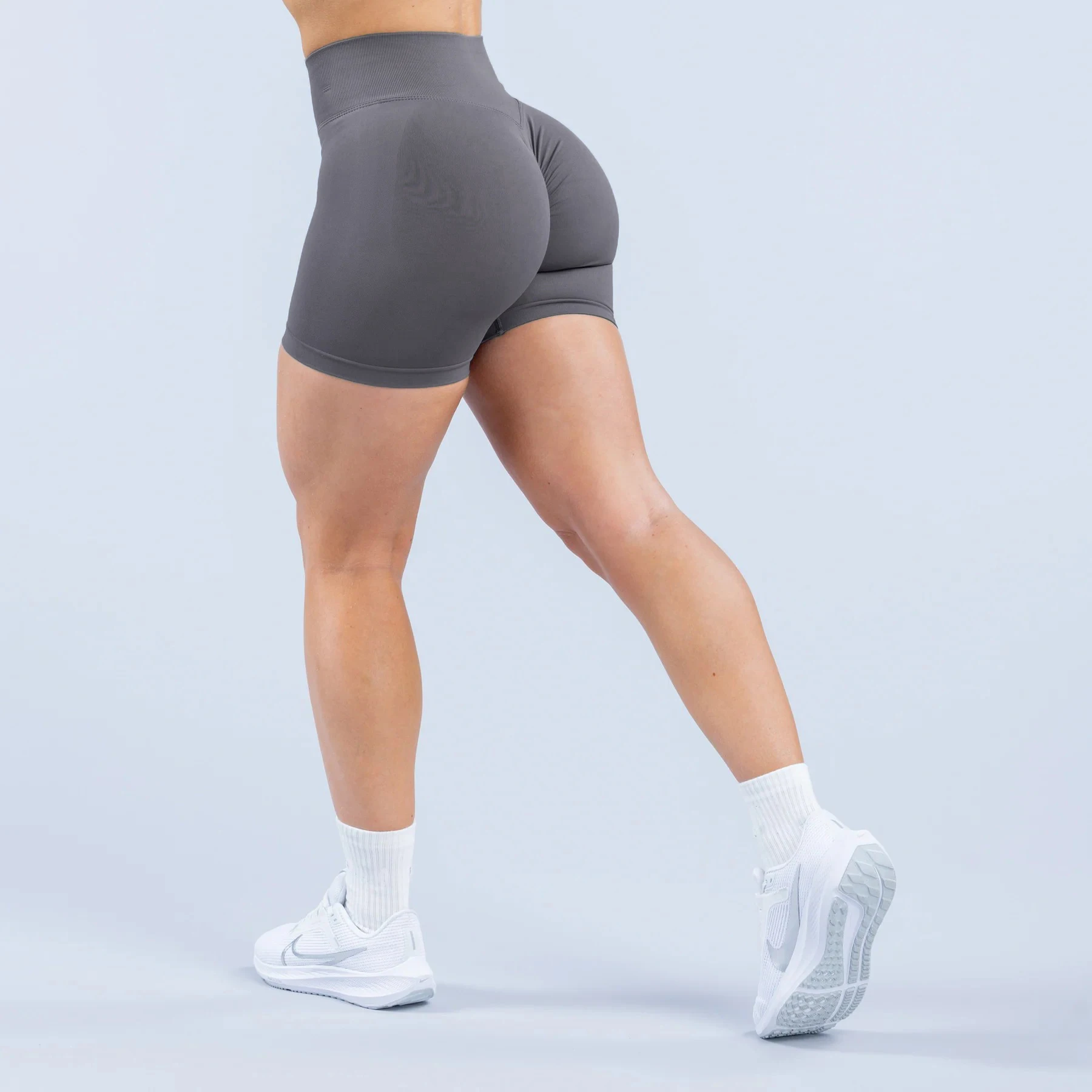 Pantalones cortos dinámicos ASHMILO, pantalones cortos de gimnasio para mujer, diseño sin costuras, banda acanalada de cintura alta, costura para correr, entrenamiento, pantalones cortos de Yoga