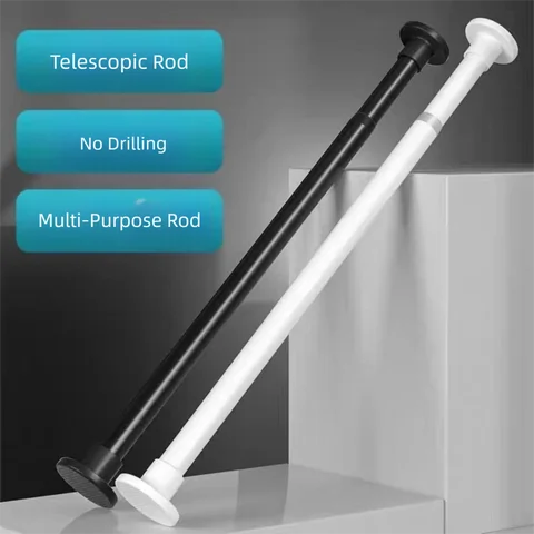 Metal Telescopic Door Curtain Rod No Drilling Multi-functional Shower Curtain Pole Adjustable Length Spring Curtain Rod