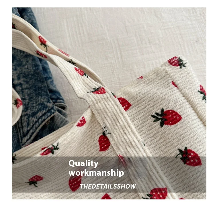Cordhandtasche Erdbeeren Strandtasche Modische vielseitige Umhängetasche Große Kapazität Einfache Pendler-Damen-Einkaufstasche Bolsos – Detail 6