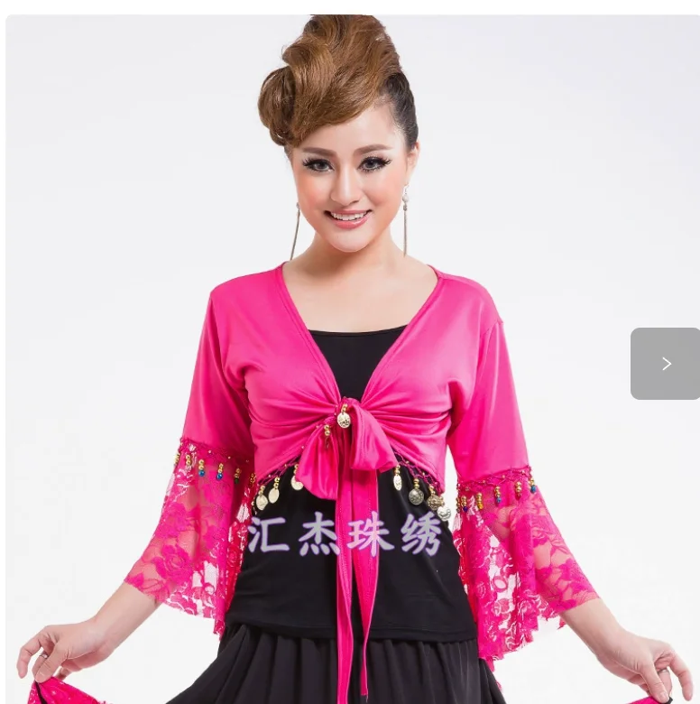 Vêtements de danse indienne à manches trompent, haut de danse du ventre en dentelle, manches longues, grande taille, mode, livraison gratuite, lot