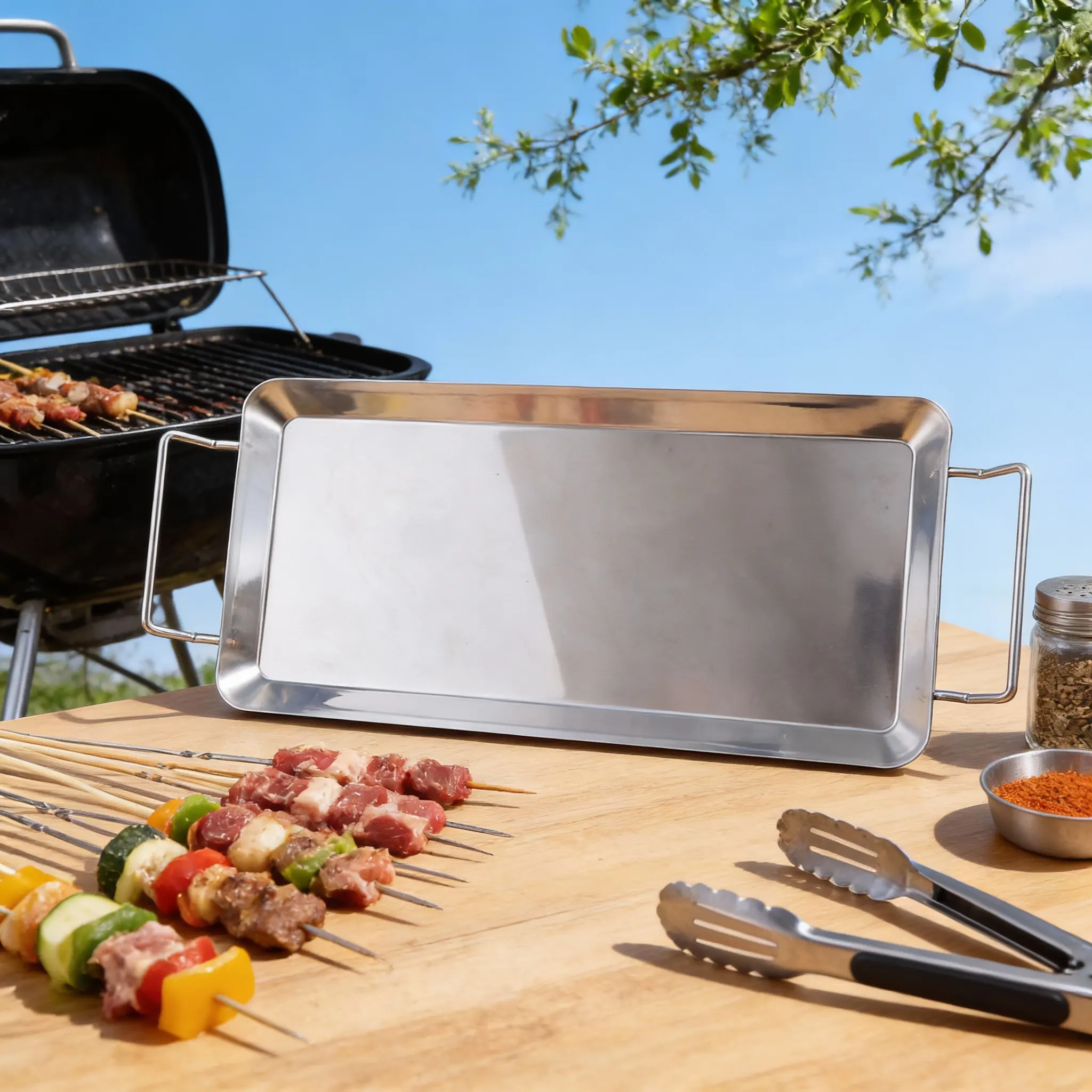 

1Pcs Heavy Duty Stainless Steel Bbq Grill Plate Non-Stick Surface Lightweight Compact for Picnic Courtyard Barbecue Family