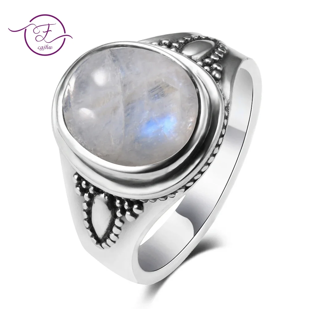 

Vintage Style S925 Silver Oval Natural Moonstone Rings for Women Wedding Engagement Jewelry Finger Ring Whole Sale