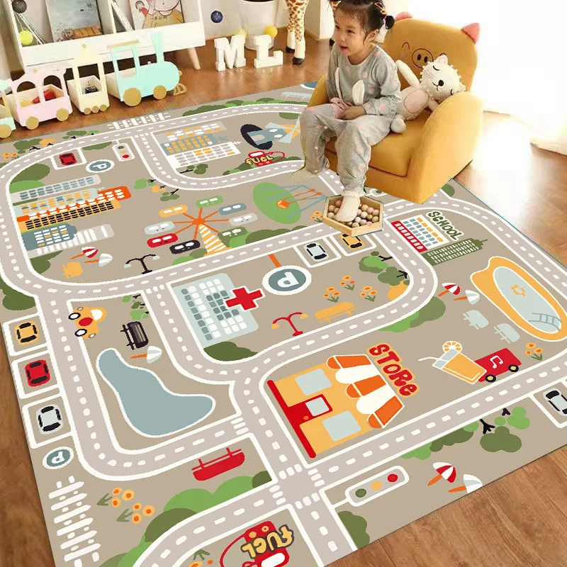 Modern Road Traffic Route Carpet for Living Room Children\'s Play Non-slip Large Area Rugs Bedroom Bedside Boys Game Room Carpet