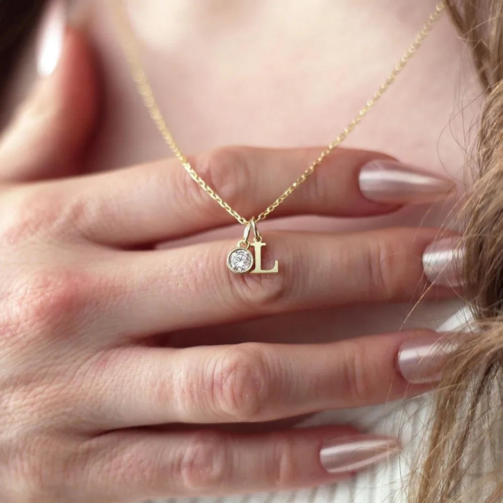 

Custom Initial A-Z Necklace With Birthstone Stainless Steel Chain Personalized Name Pendant Necklace for Women Mom Birthday Gift