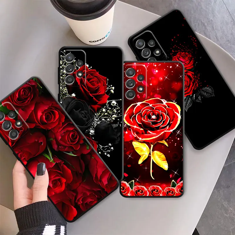 Bright Red Rose Flowers Case for Samsung Galaxy A11 A21s A52 A24 A12 A14 A34 A42 A32 A53 A23 A33 A72 A22 A54 A13 A73 TPU Cover