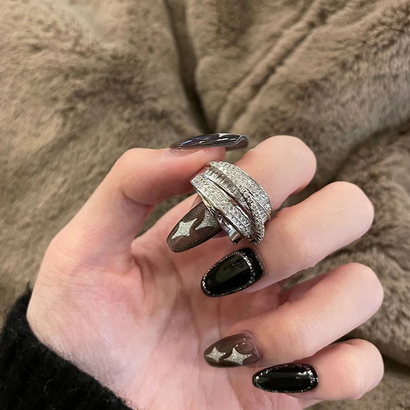 Exquisite Zircon Multi Layer Winding Rings for Women New Fashion Sparkling Opening Finger Ring Girls Party Daily Jewelry Gift