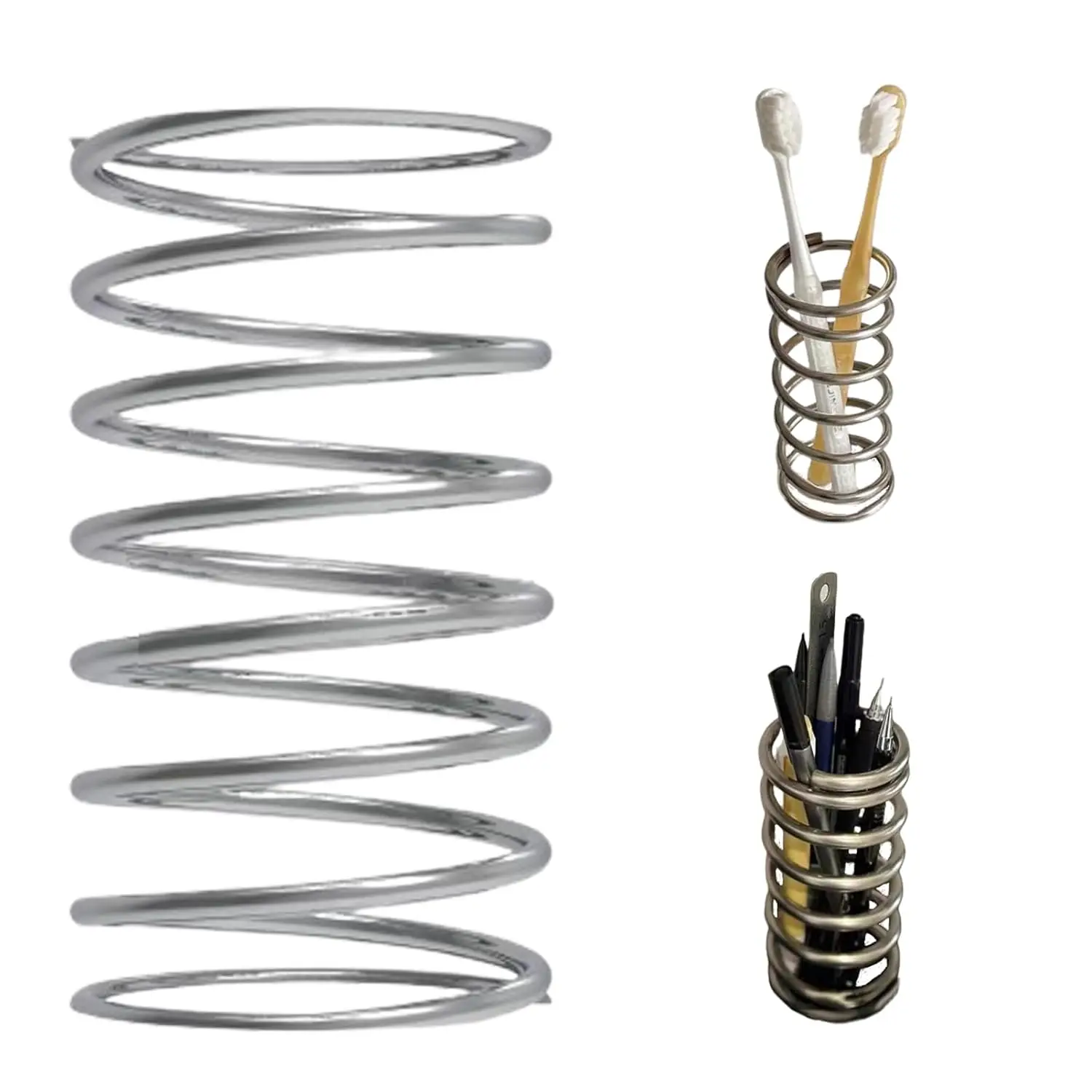 

Toothbrush Holders Spring Shape Stainless Steel Pen Holder Bathroom Tabletop Makeup Brush Organizer Toothbrush Stand