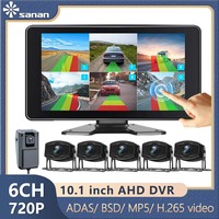 6CH 10.1'' AHD Camera Monitor System BSD ADAS Touch Screen For Car/Bus/Truck DVR Cameras Color Night Vision Parking Recorder